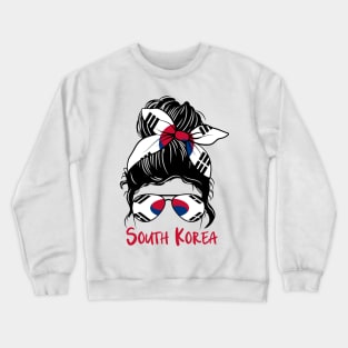 Korean  Girl, Korean  girlfriend, South Korea Messy bun Crewneck Sweatshirt